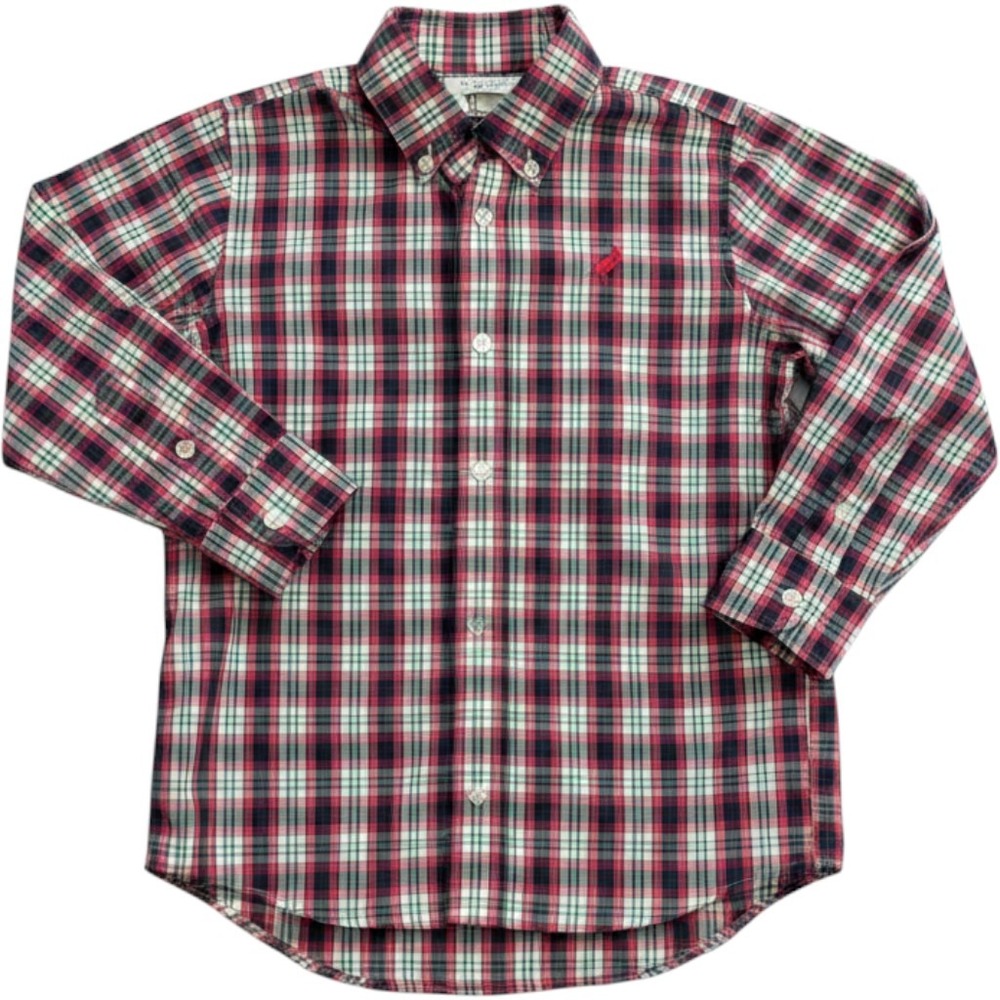 The Beaufort Bonnet Company Boys Plaid Button Down Shirt Dark pink Navy Size 5